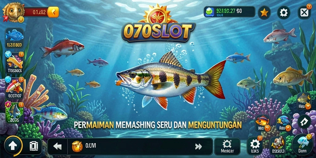 Tampilan gameplay 070SLOT yang seru dan penuh warna saat memancing.