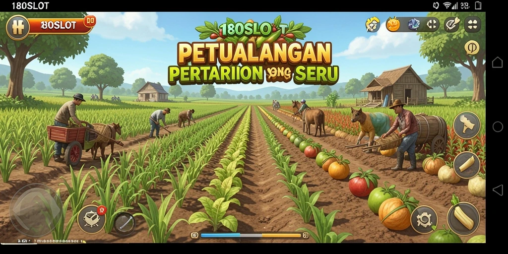 Screenshot gameplay 180SLOT menampilkan aktivitas bertani yang dinamis dan interaktif.