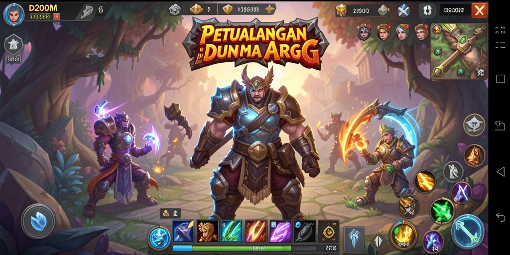 Screenshot gameplay D200M menampilkan pertarungan epik dalam dunia ARPG.