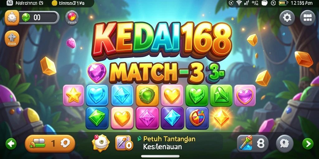 Tampilan gameplay menarik dari KEDAI168 dengan objek-objek warna-warni.