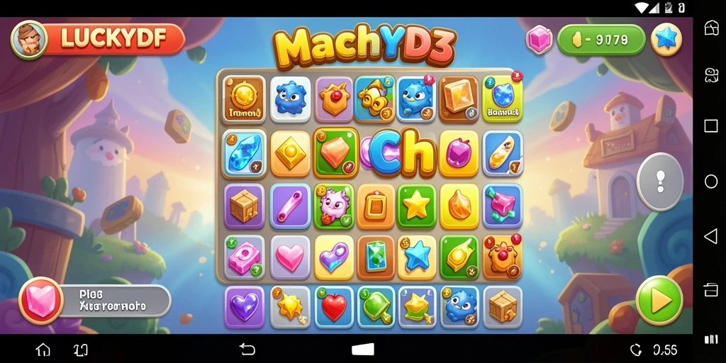 Tangkapan layar gameplay LUCKYDF dengan elemen Match-3 yang menarik.