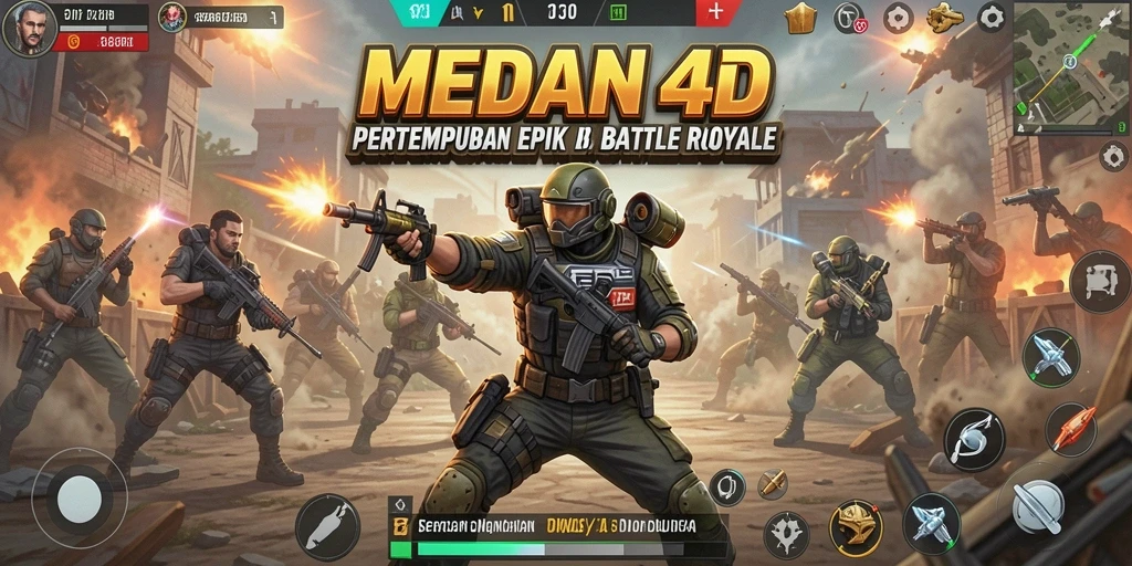 Tampilan gameplay mendebarkan di MEDAN4D saat bertempur di arena Battle Royale.