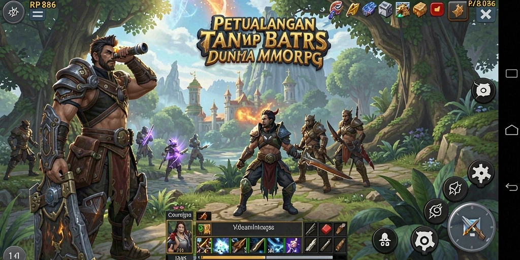 Tangkapan layar RP886 menampilkan pertempuran epik dan petualangan mendebarkan di dunia MMORPG.