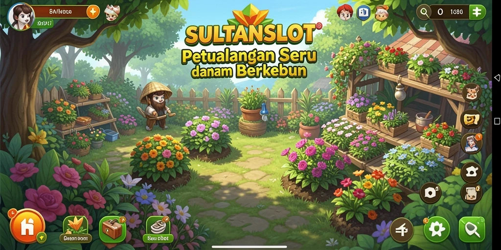 Tangkapan layar utama SULTANSLOT menampilkan kebun yang hijau dan subur.